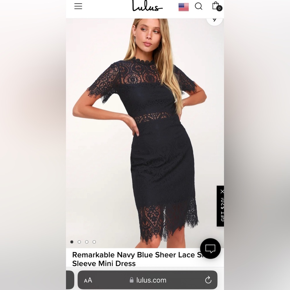 Remarkable Navy Blue Sheer Lace S.
Sleeve Mini Dress